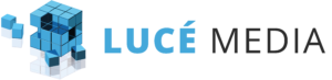 LUCÉ MEDIA logo with a blue 3D cubic mosaic emblem to the left of the brand name.