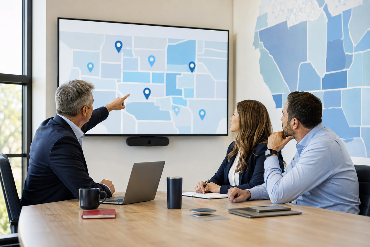 AEO for DSOs leadership team reviews a regional location map
